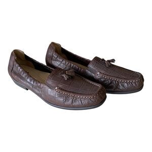 SAS Shoes Women's 9 N Hope Loafer Embossed Croc Print Brown Tassels Square Toe